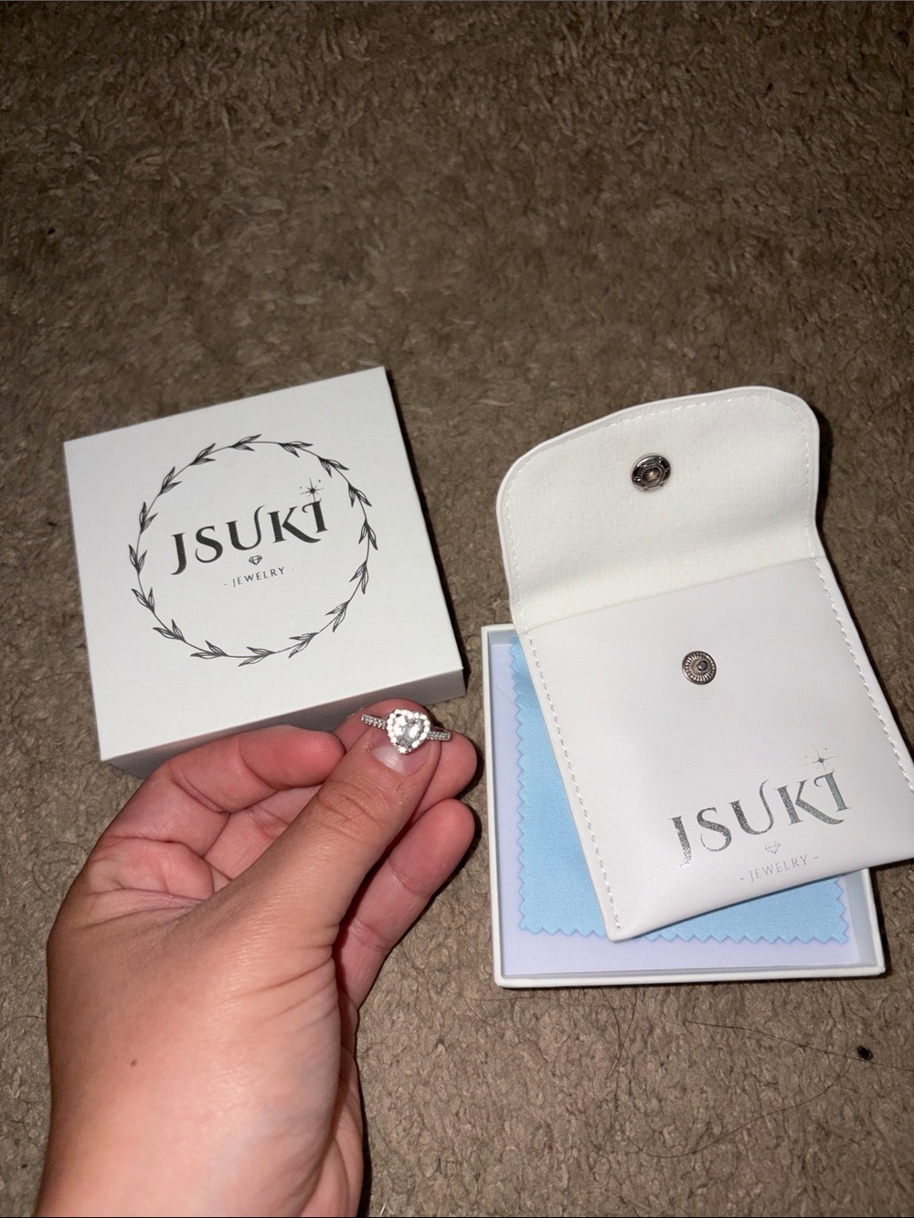 JSUKI Cubic Zirconia Heart Promise Ring in Silver Tone
